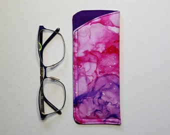 Spectacles sleeve / glasses soft case in Pretty Pink and Purple fabric