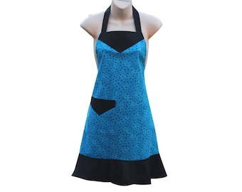 Ladies Apron in Bright Blue Spotty Fabric