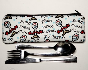 Cutlery Pouch - Funny fork design with the wording Zero Forks Given - canvas outer, waterproof canvas lining