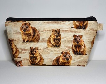 EXTRA LARGE Pouch in Cute Quokka fabric.  Pouch for cosmetics, first aid, travel bag etc