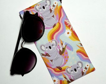 Sunglasses Pouch in Retro Koala Fabric with rainbows and flowers