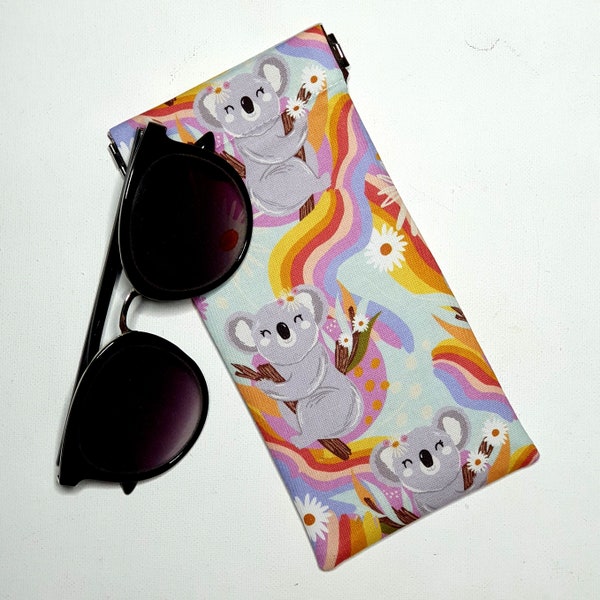 Sunglasses Pouch in Retro Koala Fabric with rainbows and flowers