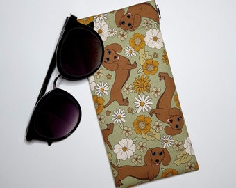 Soft Sunglasses Pouch in Cute, Retro Dachshund fabric