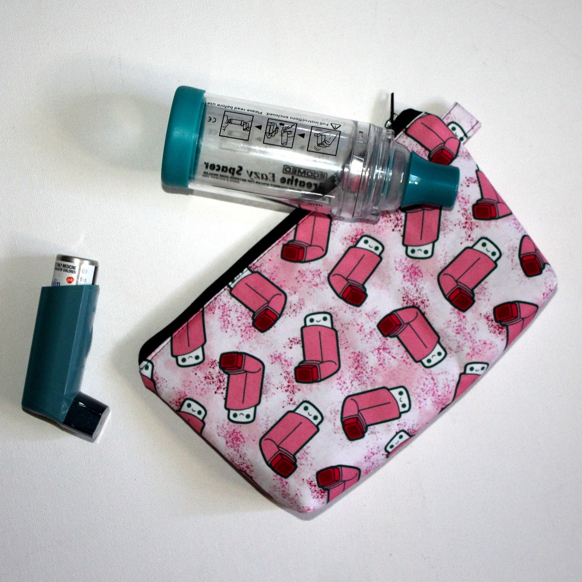 Large Pouch in Pink Asthma Puffer Inhaler Fabric mini scale Etsy