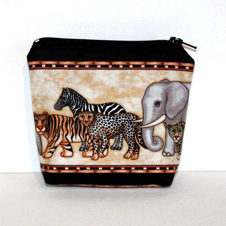 Zippered Pouch with Flat Bottom in Safari Animal Fabric