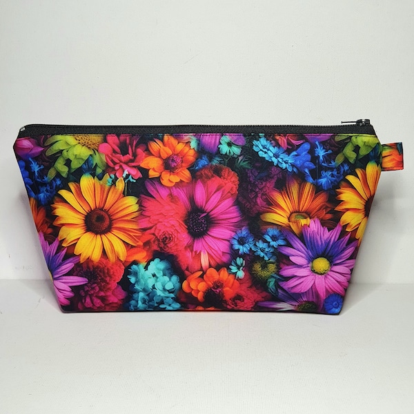 EXTRA LARGE Pouch in Colourful Floral Fabric - cosmetic, stationery, travel, first aid pouch