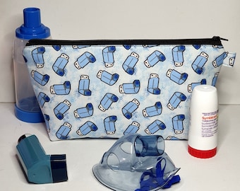 EXTRA LARGE Pouch in Blue Asthma Puffer Inhaler Fabric - TINY Scale Print