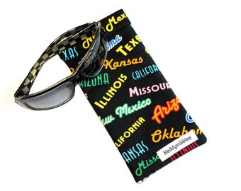 Sunglasses Pouch in Colourful USA States Fabric