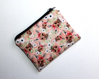 Small Zippered Pouch in Pretty Kangaroo Fabric