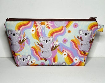 EXTRA LARGE pouch in cute retro koala fabric, cosmetic pouch, first aid and medicine bag, handy clutch bag.