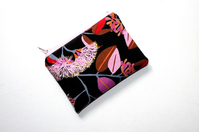 Small Zippered Pouch in Gorgeous Eucalyptus Floral Fabric
