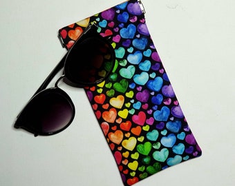 Sunglasses Pouch in Colourful Loveheart Fabric