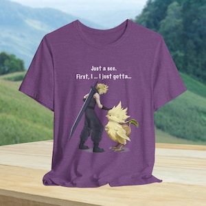 Cloud aaien een Chocobo Chick uniseks T-shirt, gamercadeau, Final Fantasy 7 Rebirth, schattig cloudontwerp, gamingshirt, FF7R, Cloud Strife