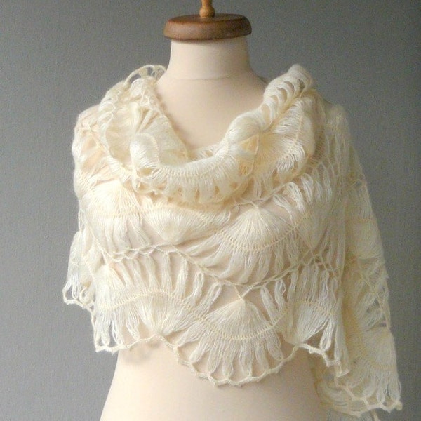 Bridal Shawl - Ivory japanese fan shawl - READY to ship