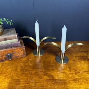 Vintage Sweden-Lily Brass Candle Holders – Mid Century Modern Scandinavian Pair – Made in Sweden