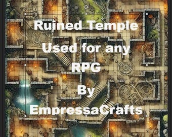 Ruined Temple Battle Map - Top-Down View