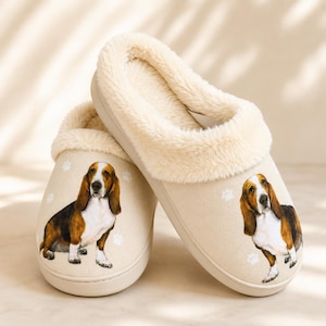 Basset Hound Slippers for Women | Cozy Pet Lover Gift | Plush Indoor House Shoes