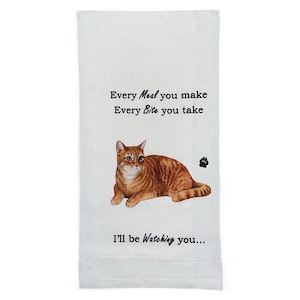 タビーオレンジ猫キッチンタオル - プレミアム品質、柔らかく超吸収性の100%コットン、リアルな犬のイメージ、ペット愛好家へのプレゼントに最適