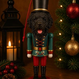 Decorazione natalizia a forma di schiaccianoci di Terranova / Regalo di Natale per amanti degli animali / Statuetta di schiaccianoci a forma di cane / Decorazione natalizia per mensole