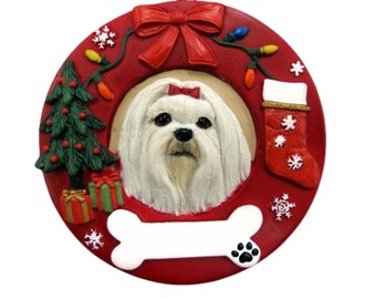 Maltese Personalized  Ornament – Hand-Painted, 3.75" – Customize with Your Dog's Name