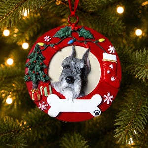 Schnauzer personnalisé, recadré, décoration de Noël - Cadeau souvenir de race de chien peint à la main