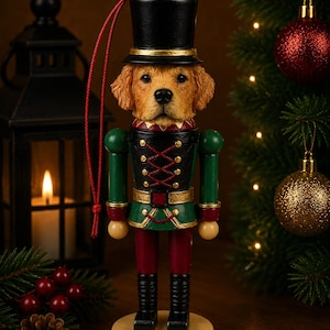 Decorazione natalizia a forma di schiaccianoci con Golden Retriever / Regalo di Natale per amanti degli animali / Statuetta di schiaccianoci con razza canina / Decorazione natalizia per mensole