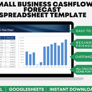 Hoja de cálculo de flujo de efectivo para pequeñas empresas: Seguimiento financiero en Excel y Google Sheets (descarga digital)