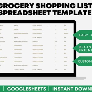 Grocery List Template Grocery Budget Food Budget Template Google Sheets Meal Planning Template Shopping List Grocery Shopping List Template