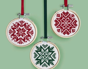 Fairisle Christmas Stars or Snowflakes cross stitch chart | PDF instant download