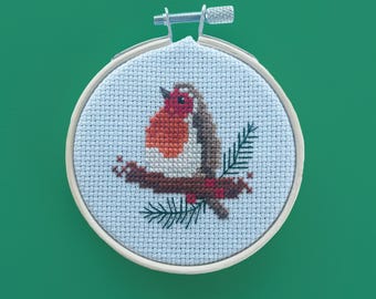 Robin Redbreast - świąteczny schemat haftu krzyżykowego | PDF do natychmiastowego pobrania