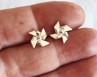 Sterling Silver Pinwheel Stud Earrings, Handmade Silver Earrings, Windmill Earrings, Minimalist Studs, Handmade Italian Jewelry
