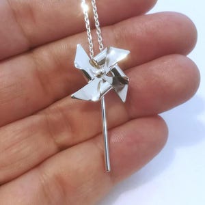 Large Pinwheel Necklace, Sterling Silver Spinning Pendant, Whimsical Kinetic Jewelry