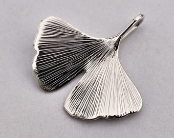 GINKGO - sterling silver ginkgo biloba pendant - Ginko leaf - handmade
