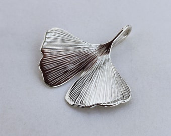 GINKGO - sterling silver ginkgo biloba pendant - Ginko leaf - handmade