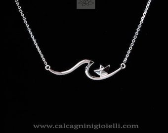 ROGUE WAVE - ketting met golf- en papieren bootje - sterling zilveren choker - zeesieraden - calcagnini gioielli