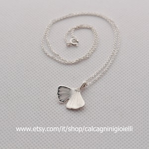 GINKGO - sterling silver small ginkgo biloba leaf  - pendant ginkgo with chain - Calcagnini Gioielli
