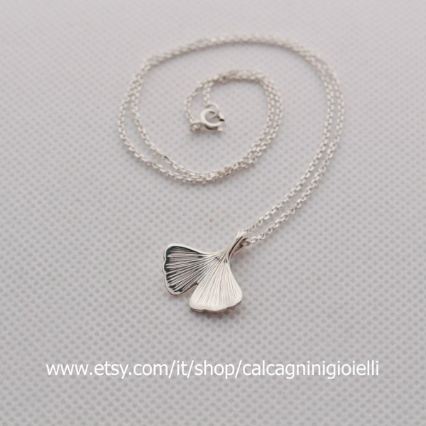 GINKGO - petite feuille de ginkgo biloba en argent sterling - pendentif ginkgo avec chaîne - Calcagnini Gioielli