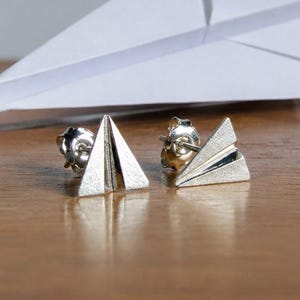 Sterling silver paper plane stud earrings - Handmade origami jewelry