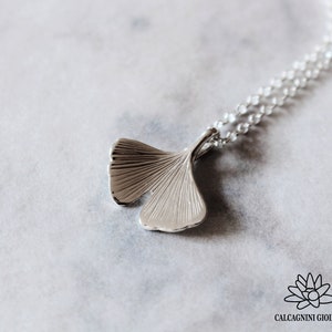 GINKGO - small ginkgo biloba leaf - sterling silver pendant - ginko necklace by Calcagnini Gioielli