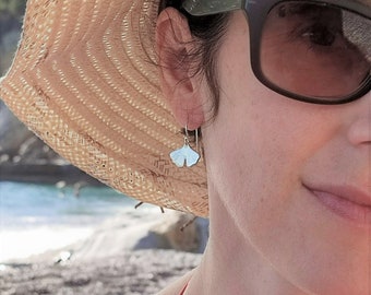 Sterling Silver Dangle Earrings with Ginkgo Biloba Leaves by Calcagnini Gioielli
