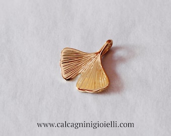 GINKGO - small ginkgo biloba leaf in 18 Kt yellow gold - handmade