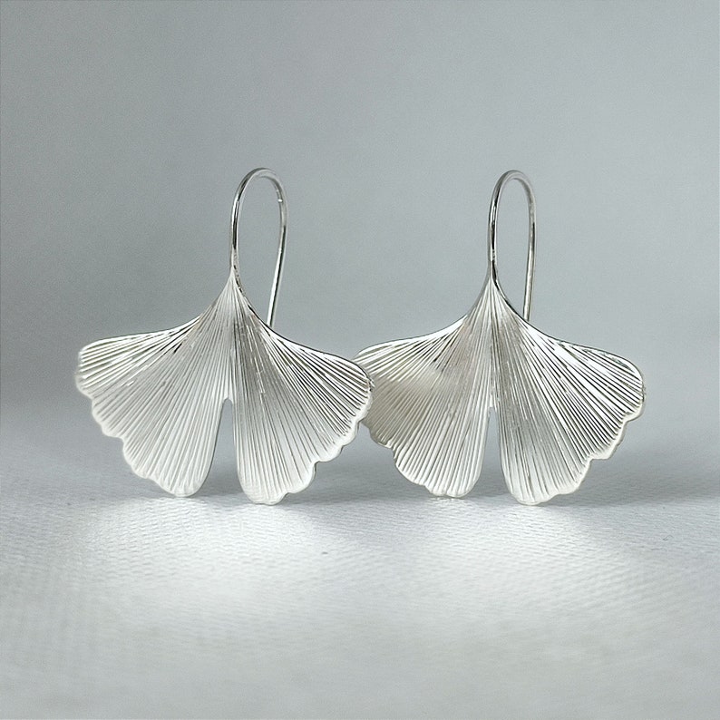 GINKGO sterling silver ginkgo earrings hand engraved ginkgo biloba leaves ginko image 1