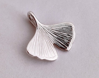 GINKGO - small ginkgo biloba leaf in sterling silver - handmade