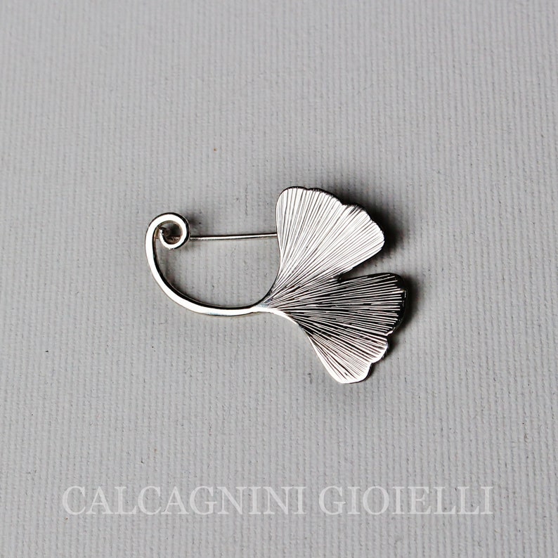 GINKGO sterling silver brooch handmade ginko biloba leaf Calcagnini gioielli image 1