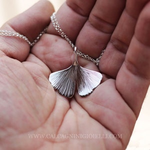 GINKGO - sterling silver ginkgo leaf necklace  - ginko pendant with chain - Calcagnini Gioielli