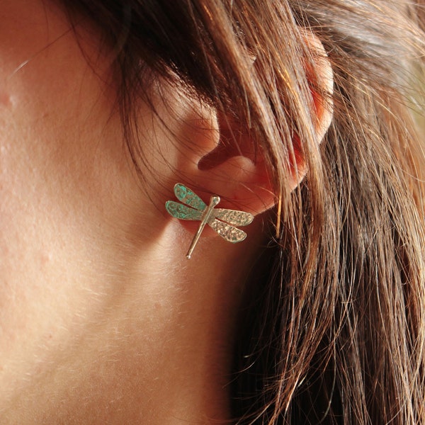 DRAGONFLY - sterling silver stud earrings with dragonfly - Calcagnini Gioielli