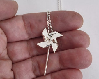 ORIGAMI - sterling silver large Pinwheel necklace - handmade pinwheel pendant by Calcagnini Gioielli