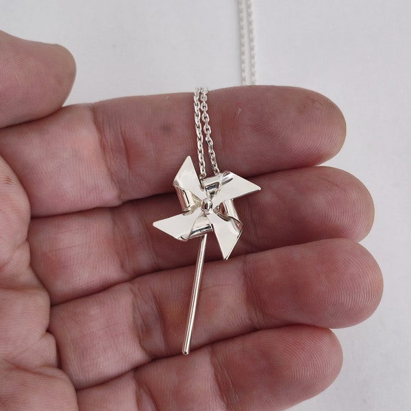 ORIGAMI - sterling silver large Pinwheel necklace - handmade pinwheel pendant by Calcagnini Gioielli