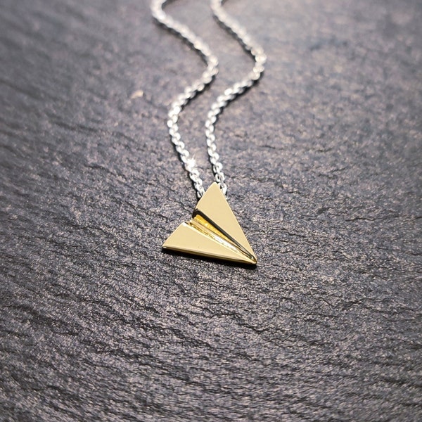 ORIGAMI - small 18 Kt yellow gold paper airplane pendant- origami jewelry - gold necklace - calcagnini gioielli design