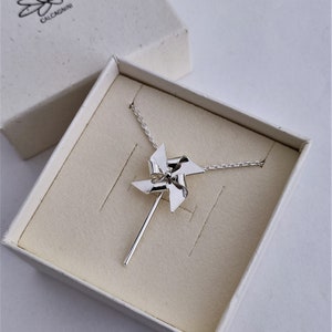 ORIGAMI - ciondolo girandola di carta completo di catena - collana origami in argento misura grande
